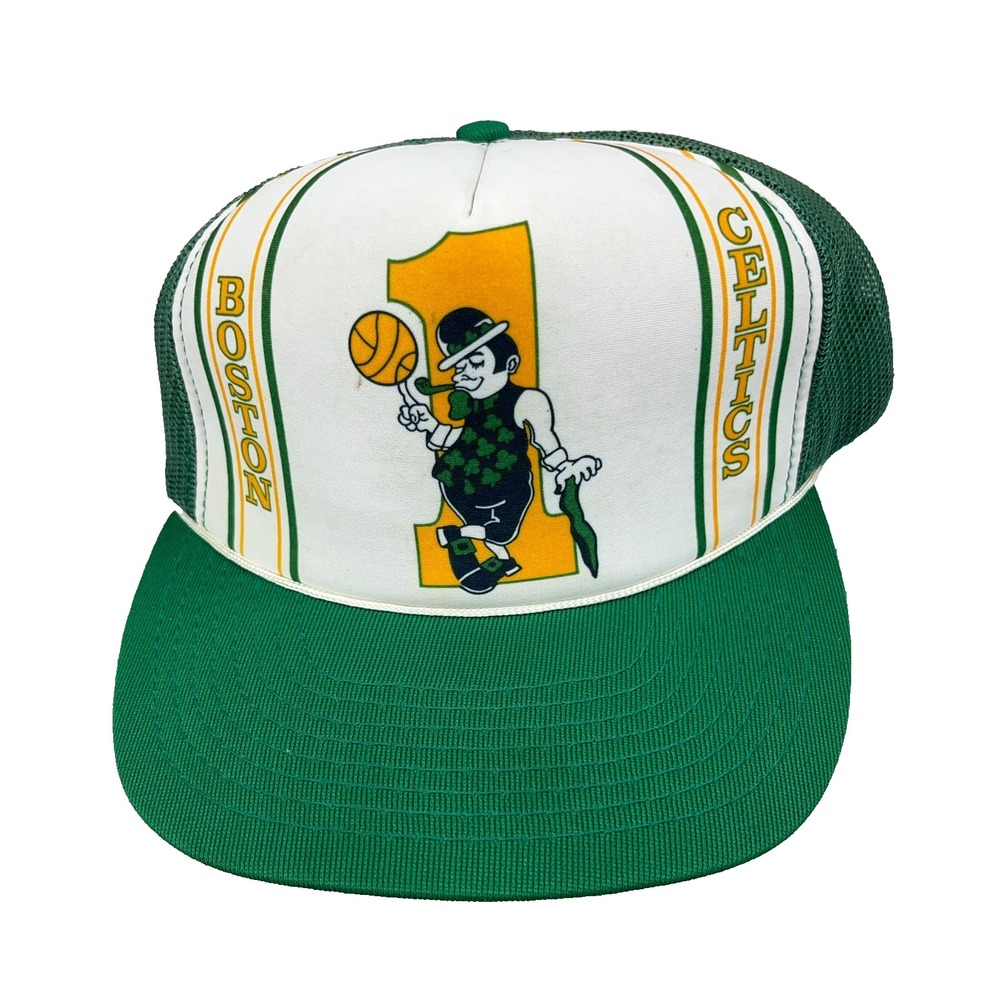 Vintage Boston Celtics Trucker Hat Cap Snapback 80s 90s Lucky Stripe Mesh NBA